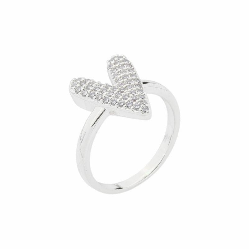 Anel Coração Assimétrico Zircônias Prata