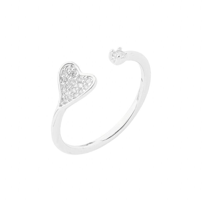 Anel Coração e Ponto Luz Ajustável Prata
