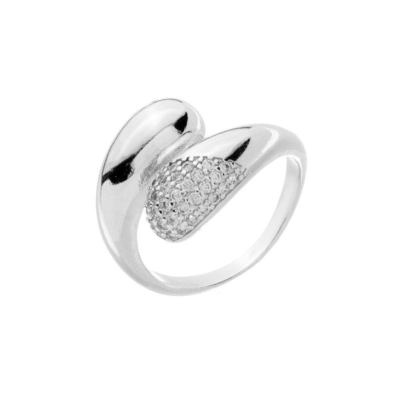 Anel Duas Gotas Zircônias Ajustável Prata