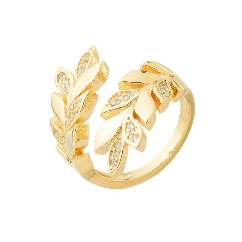 Anel Ramo Cravejado Ajustável Ouro