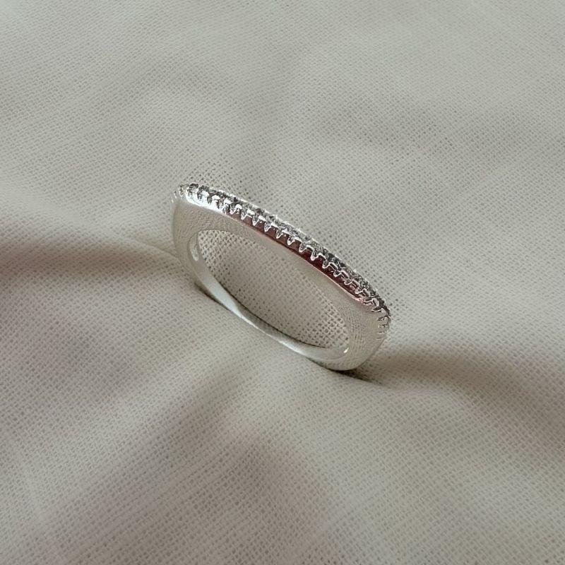 Anel Retangular Zirconia Prata