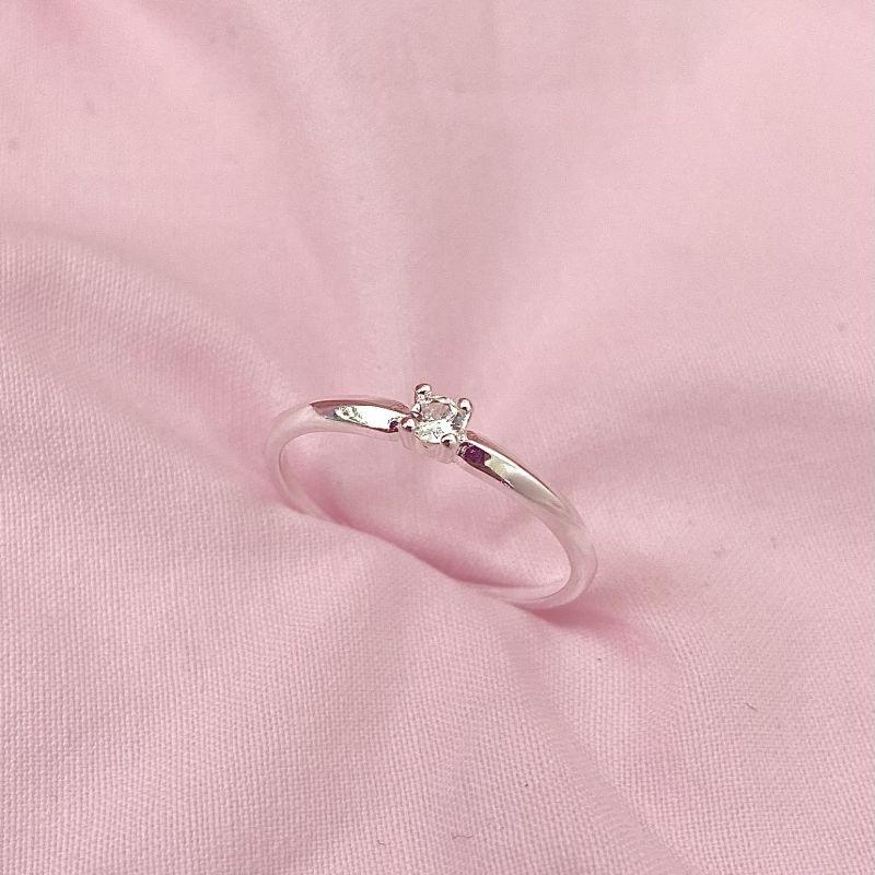 Anel Solitário Clássico Brilho Prata