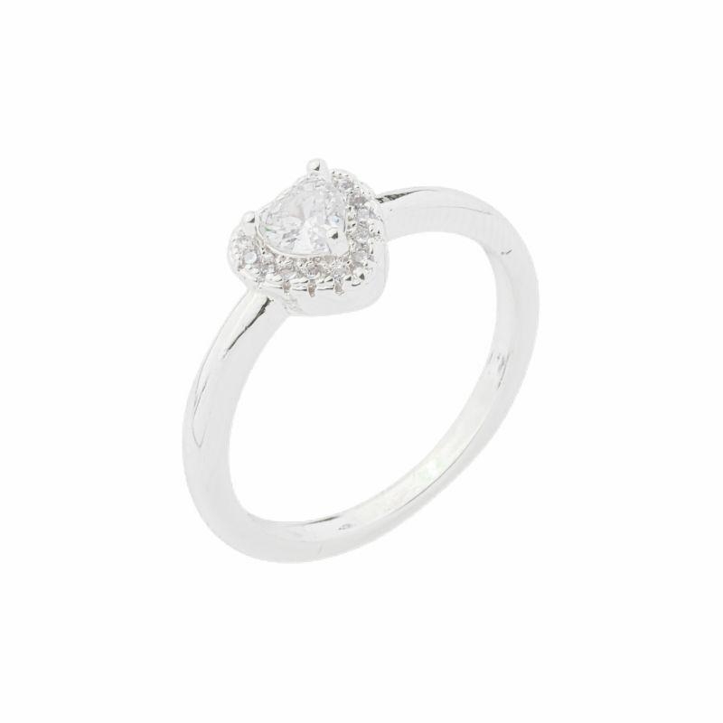 Anel Solitário Coração Zircônias Prata