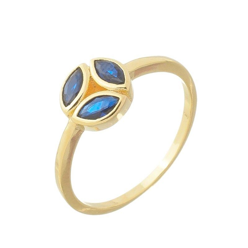Anel Trio Pétalas Azuis Ouro