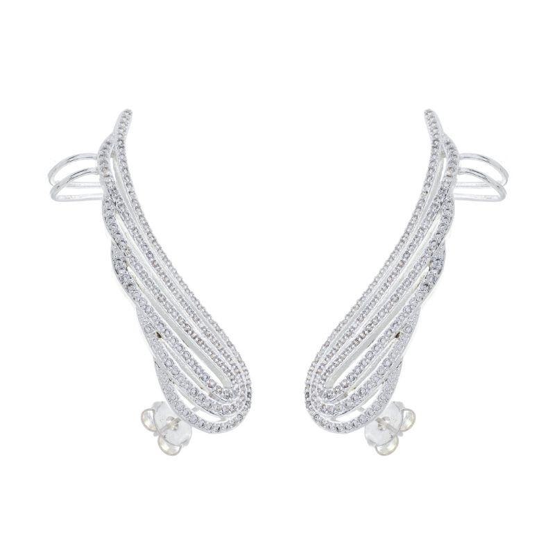 Brinco Earcuff Asa Cravejada Prata