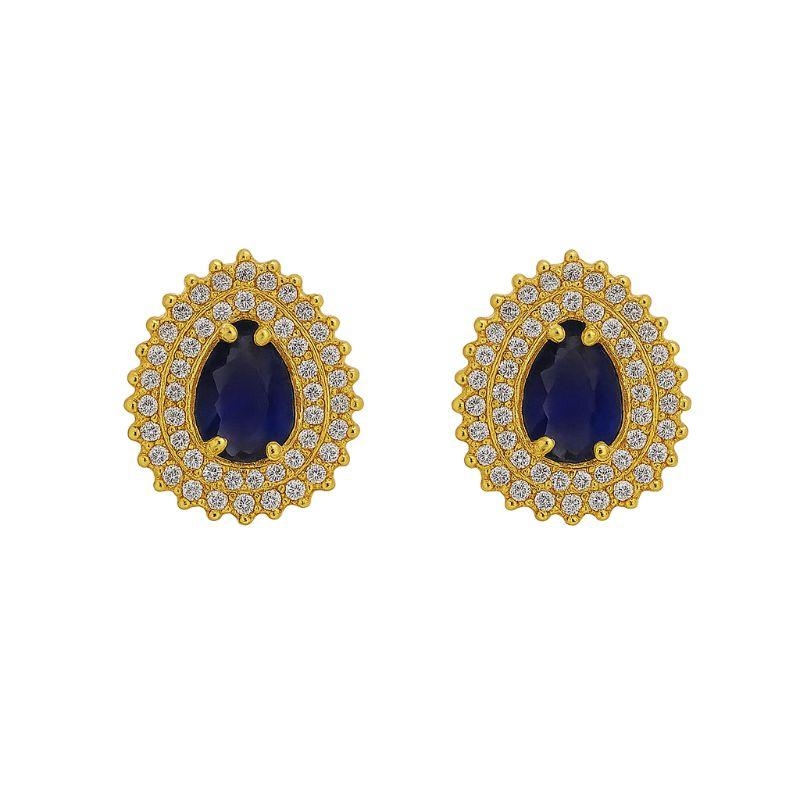 Brinco Gota Cravejada Fucsia Ouro