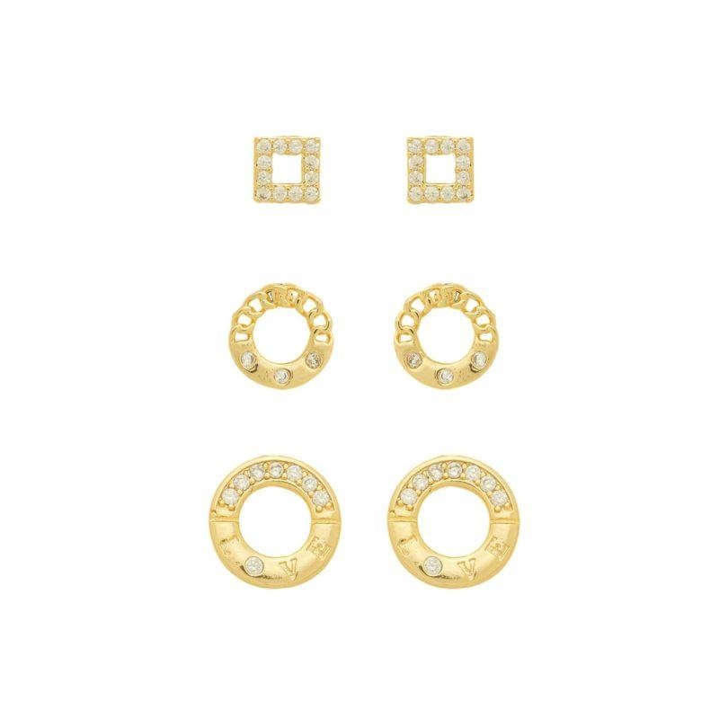 Trio Brinco Brilho Minimalista Ouro