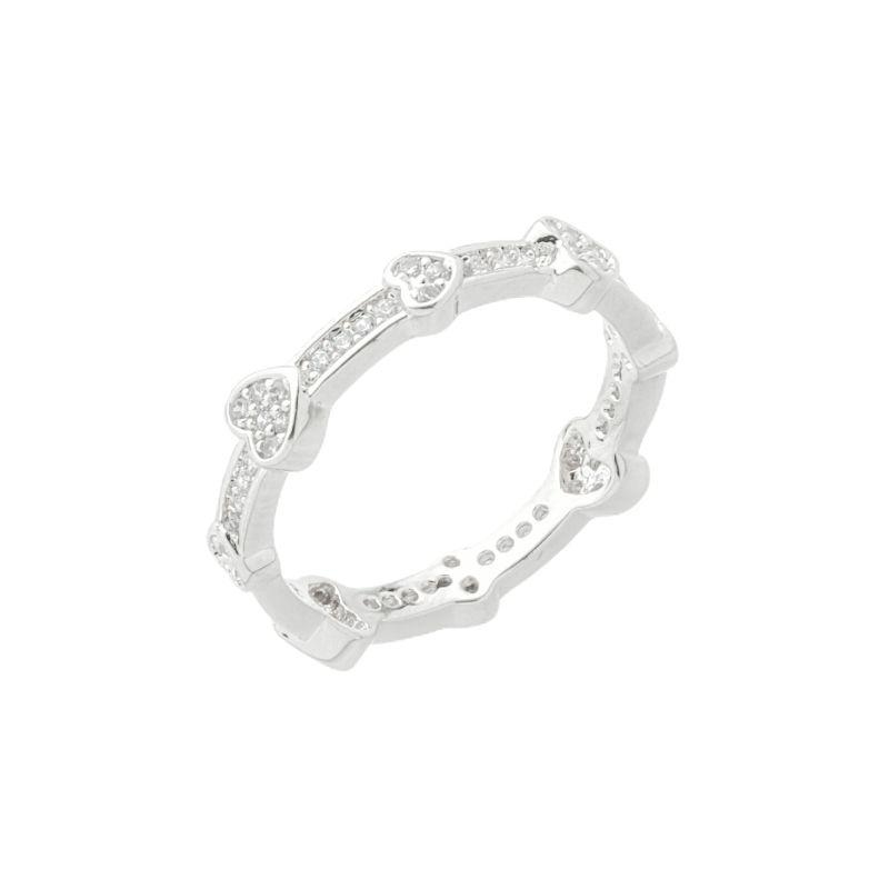 Anel Fileira Corações Cravejados Prata - TAM 22