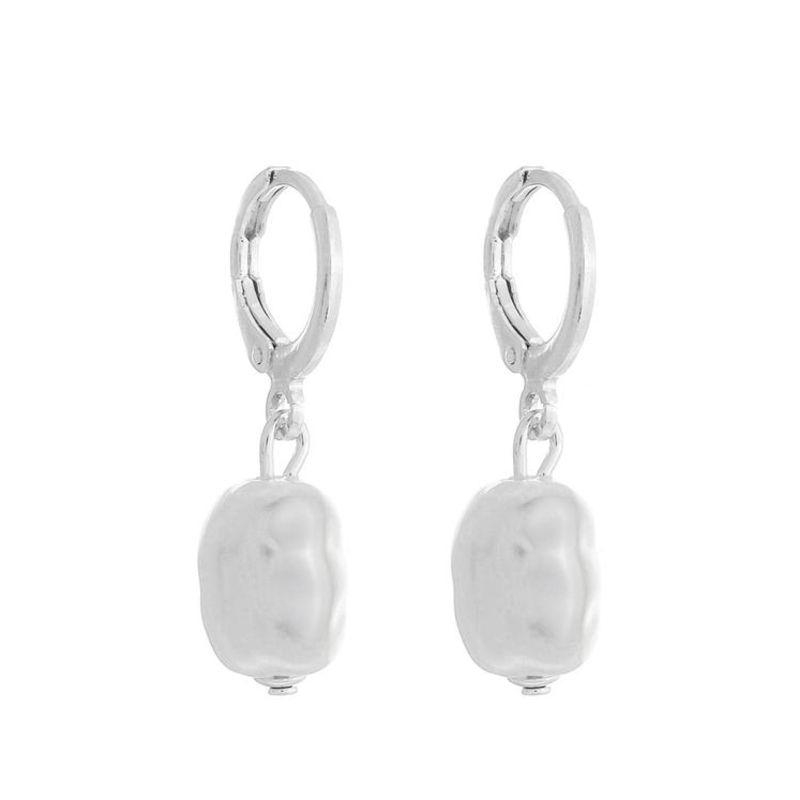 Brinco Argola Pérola Oval Prata