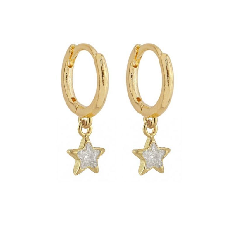 Brinco Argola Pingente Mini Estrela Ouro