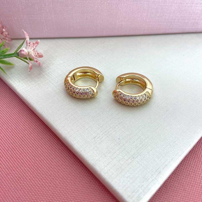 Brinco Argola Zircônias Luxo Ouro