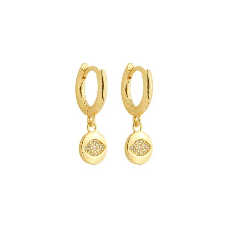 Brinco Argolinha Medalha Olho Grego Ouro