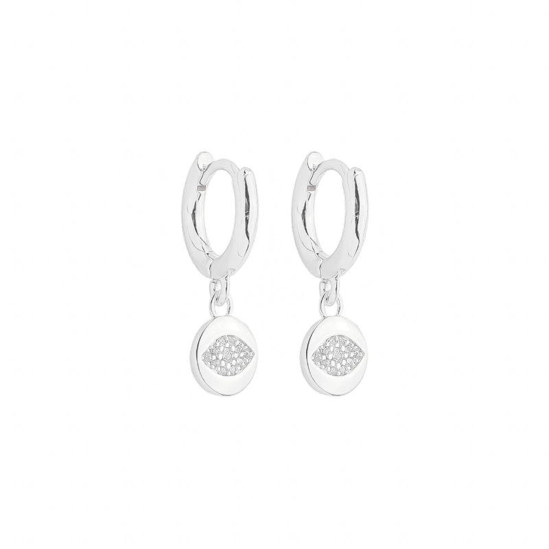 Brinco Argolinha Medalha Olho Grego Prata