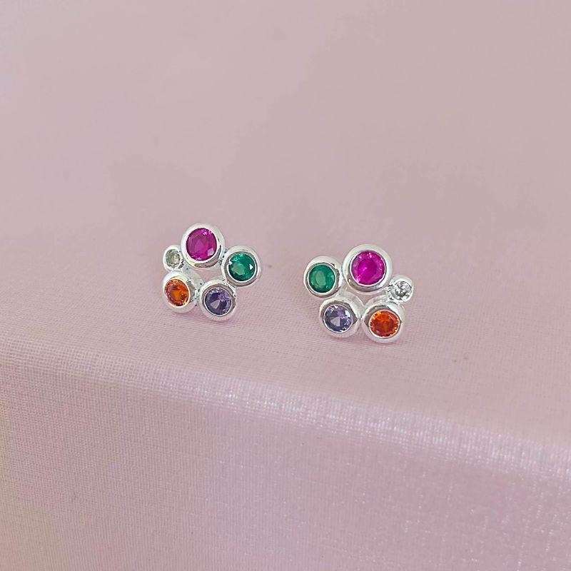 Brinco Colmeia Colorida Prata