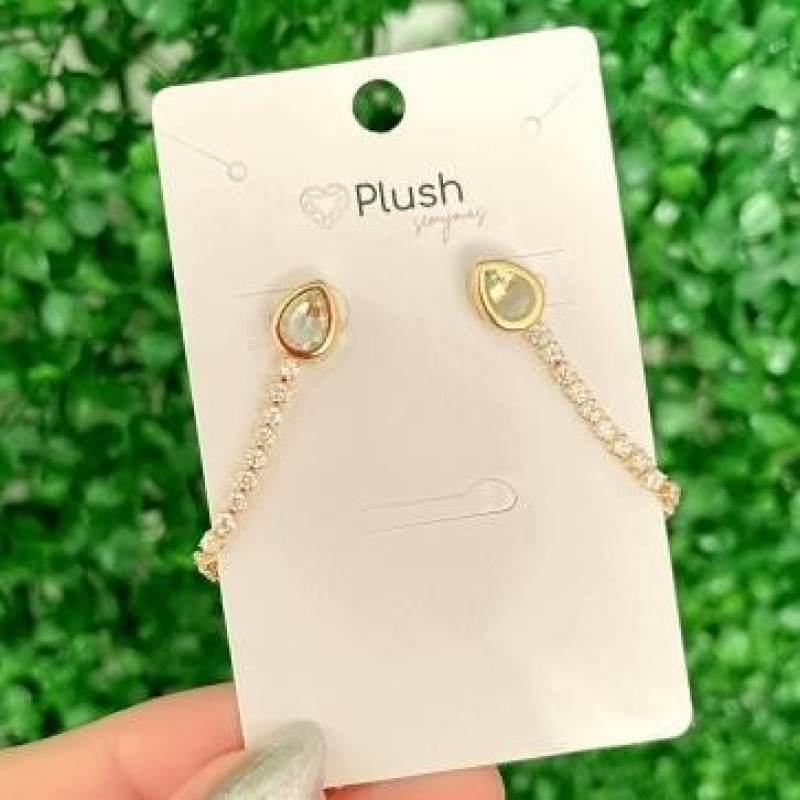 Brinco Corrente Riviera Gota Cristal Verde Ouro