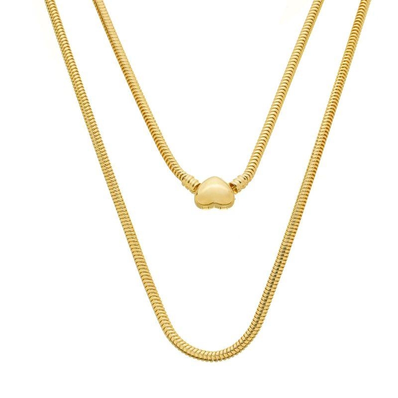 Colar Berloques 70cm Fecho Coração Ouro