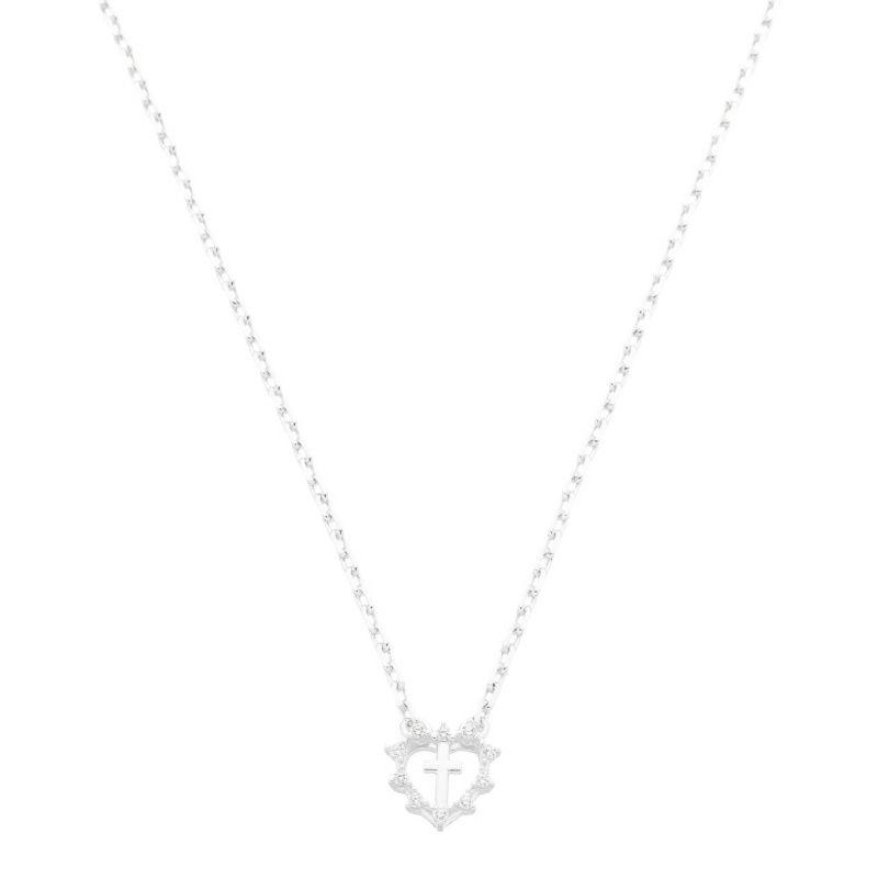 Colar Choker Cruz Coração Zircônias Prata