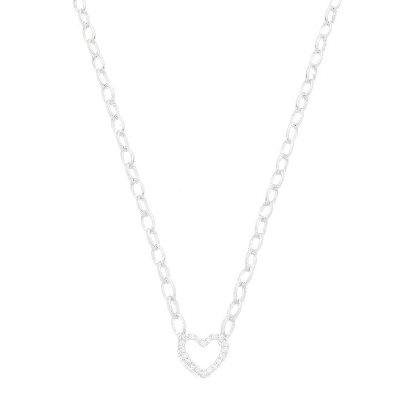 Colar Correntaria Coração Cravejado Prata