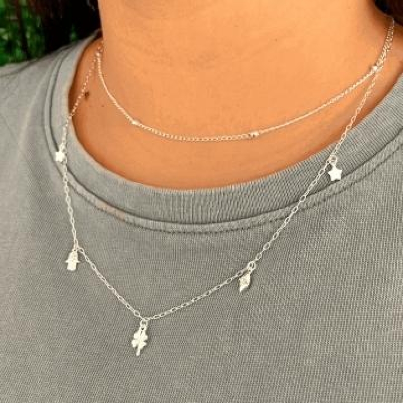 Colar Duplo Amuletos Prata