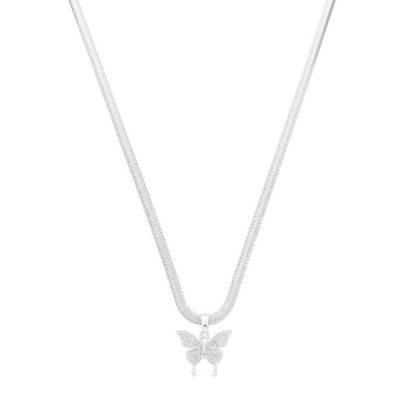 Colar Malha Borboleta Zircônias Prata