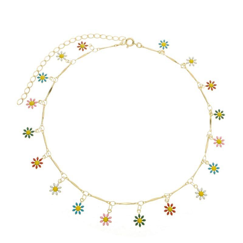 Colar Margaridas Coloridas Ouro