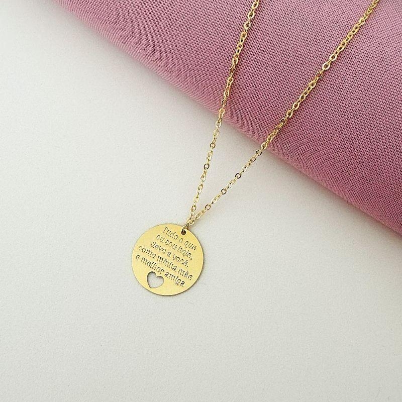 Colar Medalha Mãe Melhor Amiga Ouro