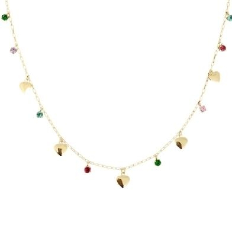 Colar Riviera Colors e Corações Dourado