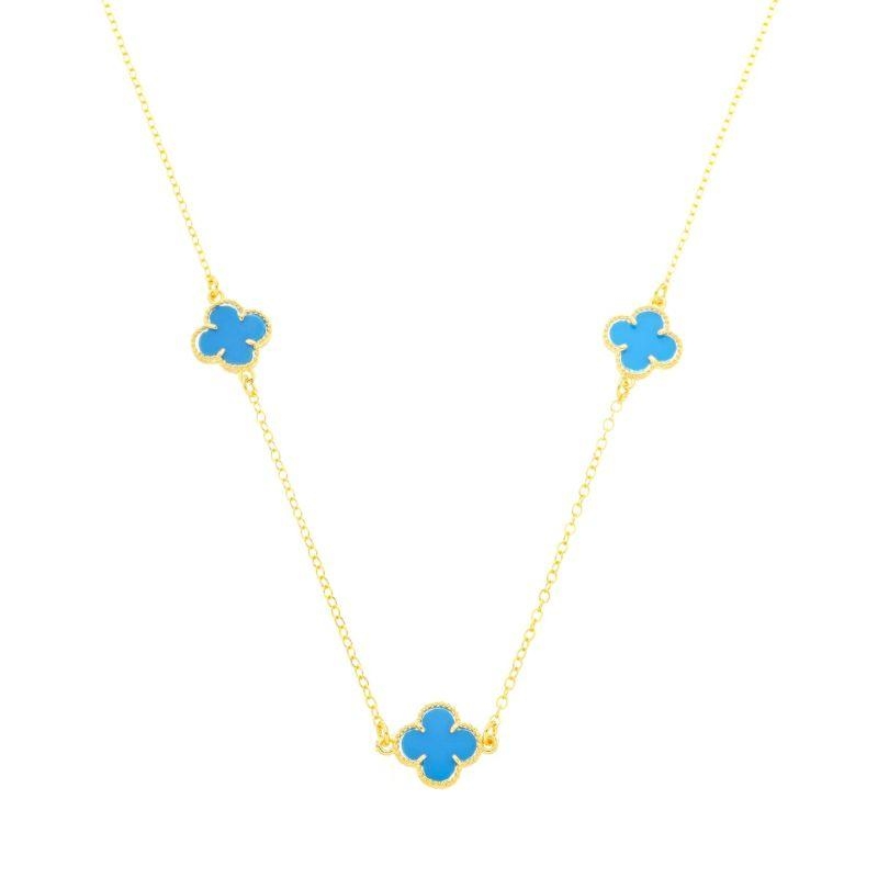 Colar Trevo Azul Ouro