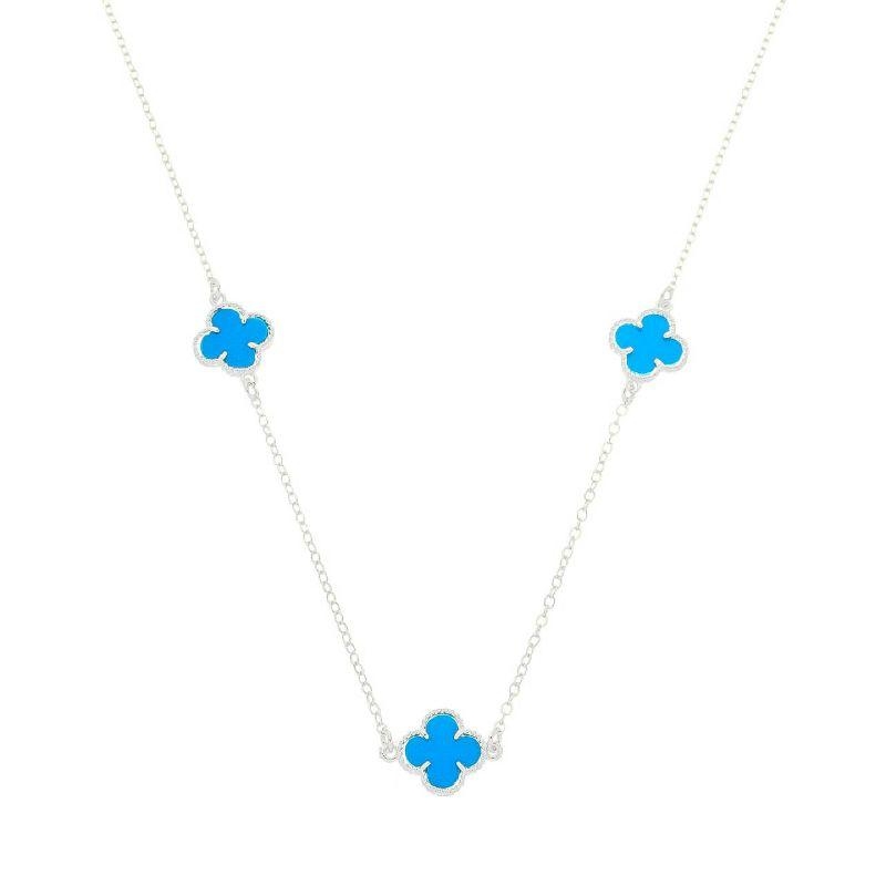 Colar Trevo Azul Prata