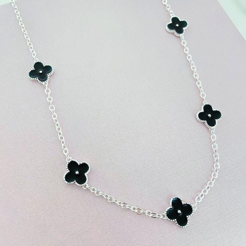 Colar Trevo Preto Alhambra Prata