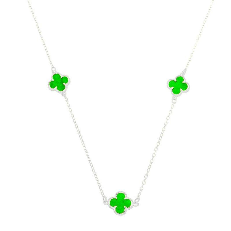 Colar Trevo Verde Prata