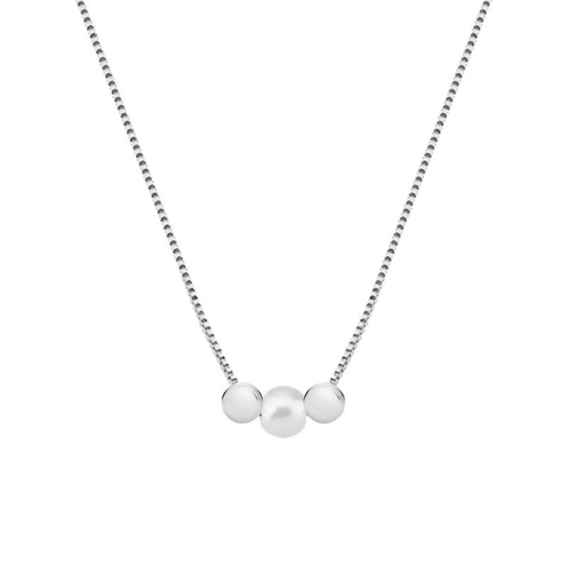 Colar Trio Esferas e Pérola Prata