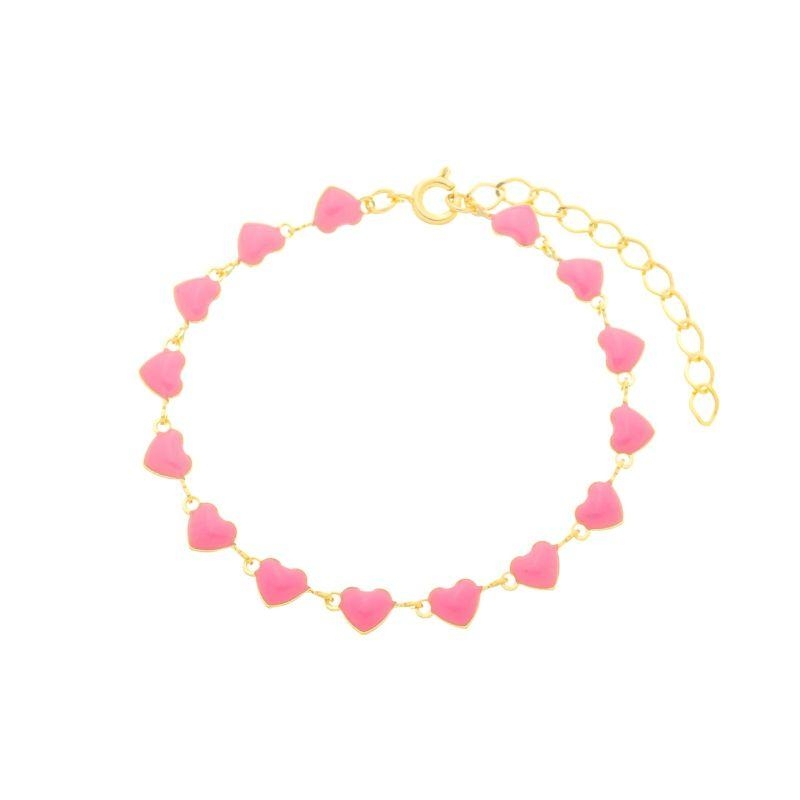 Pulseira Corações Resinados Rosa Ouro