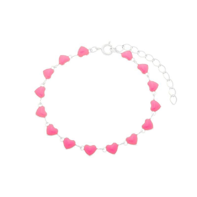 Pulseira Corações Resinados Rosa Prata