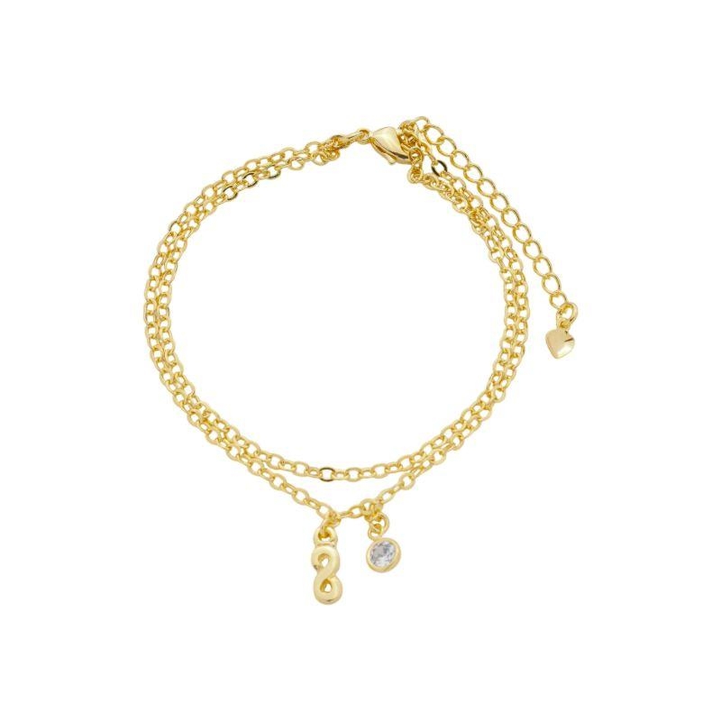 Pulseira Dupla Infinito e Cristal Ouro