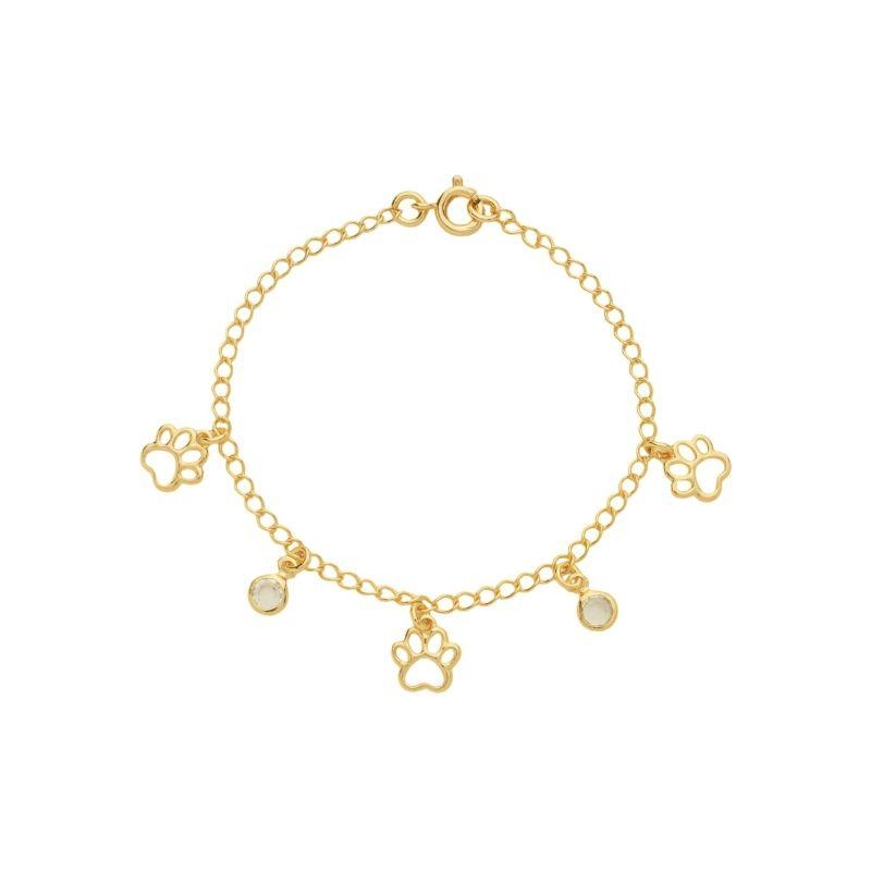 Pulseira Infantil Patinhas e Cristais Ouro