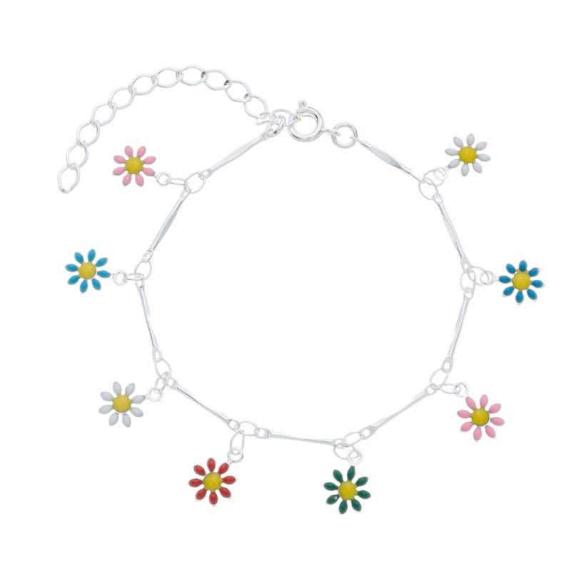 Pulseira Margaridas Coloridas Prata
