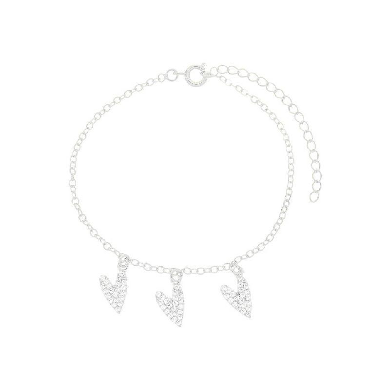 Pulseira Trio Corações Slim Cravejados Prata