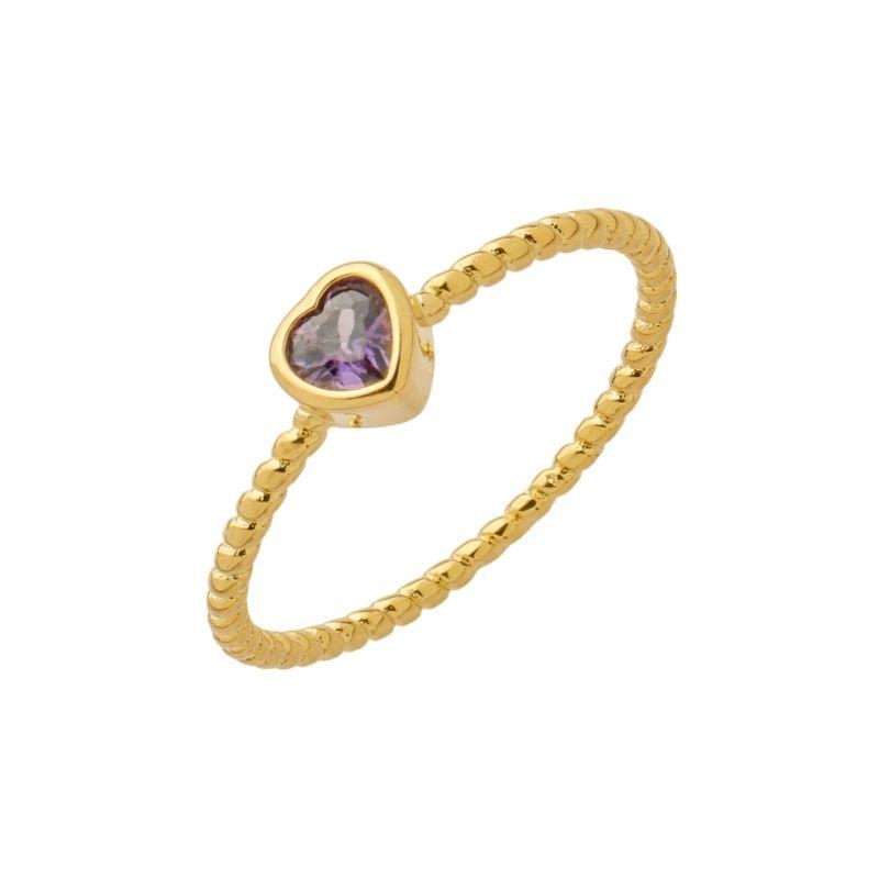Anel Coração Cristal Roxo Ouro