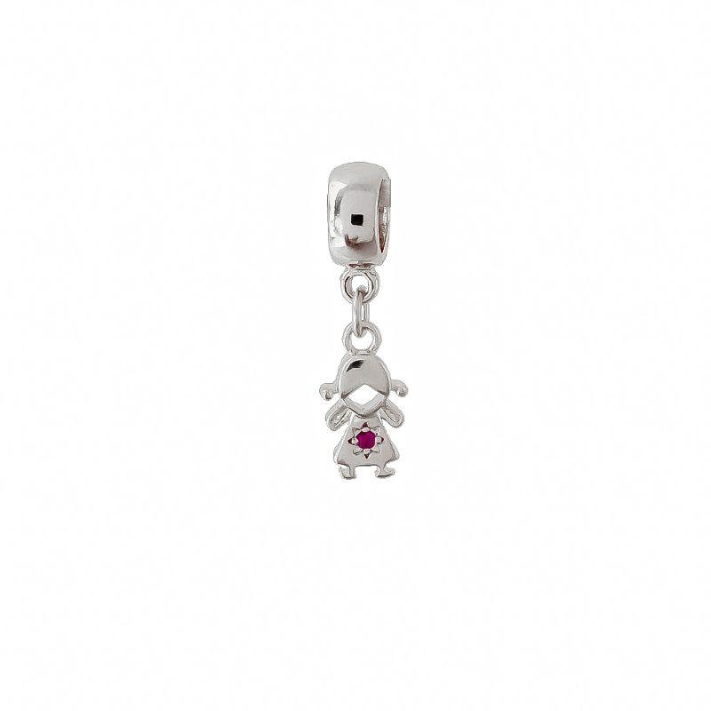 Berloque Menina Zirconia Pink Prata