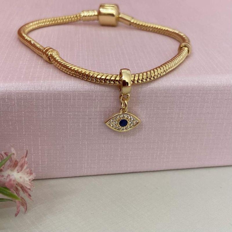Berloque Olho Grego Cravejado Ouro