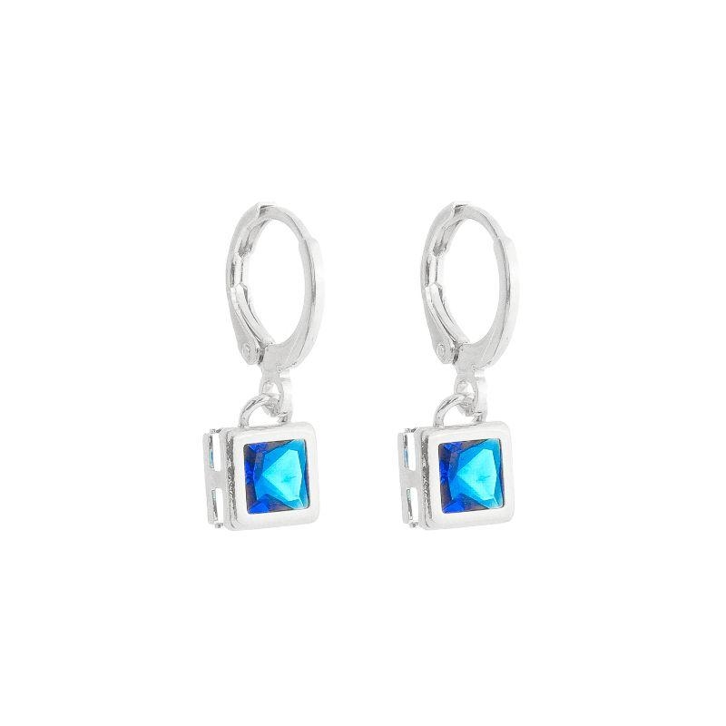 Brinco Argola Quadrado Azul Prata