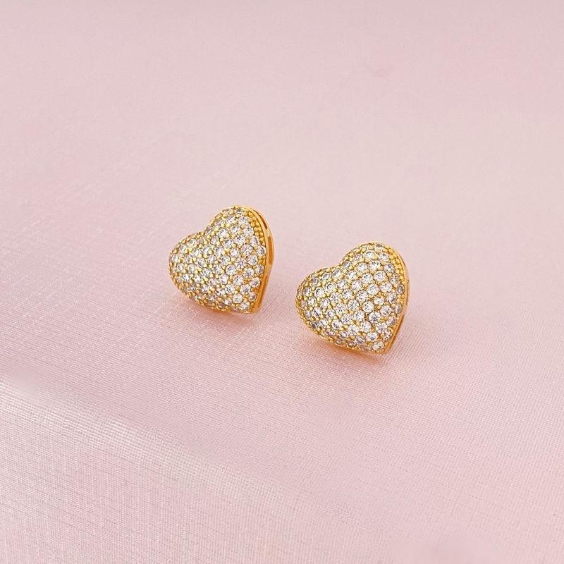 Brinco Coração Luxo de Zircônias Ouro