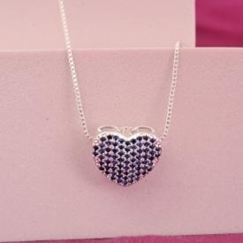 Colar Coração Brilho Azul Prata