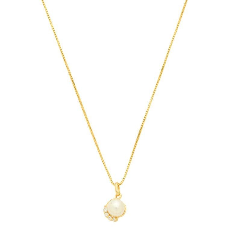 Colar Pérola Clássica e Zircônias Ouro