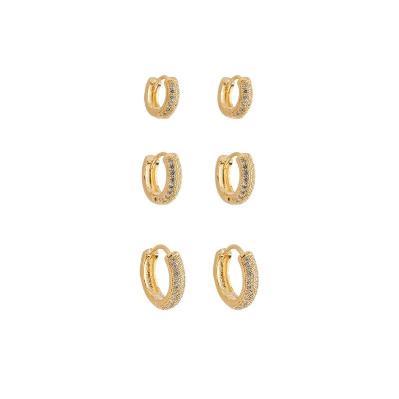 Trio Argolas Dupla Fileira Zircônias Ouro