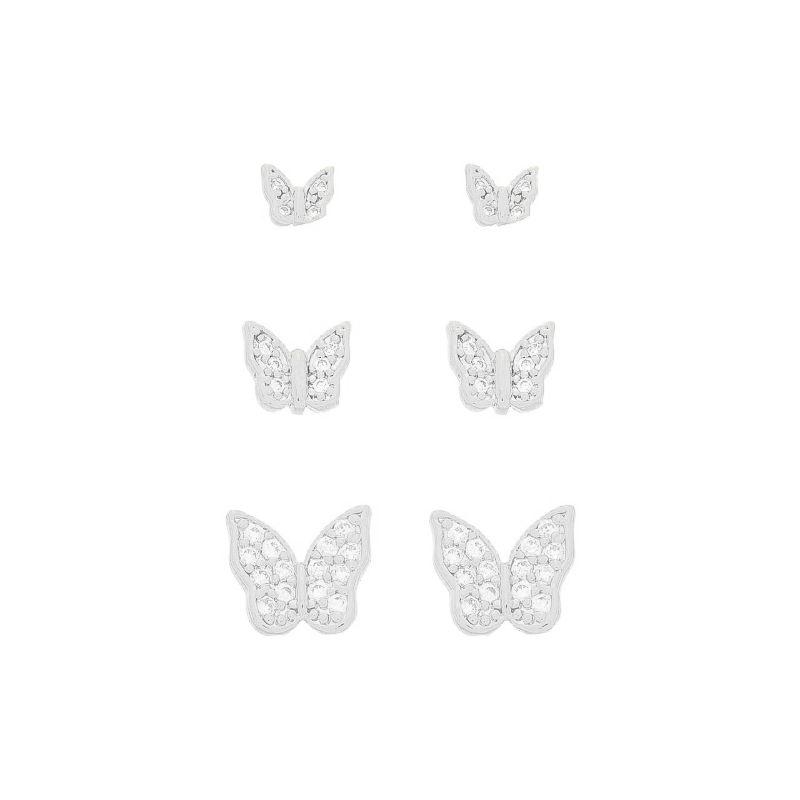 Trio Borboletas Cravejadas Prata