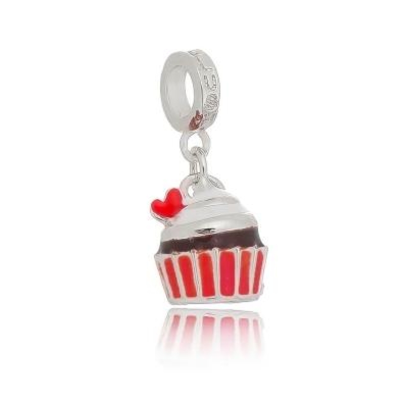 Berloque Cupcake Vermelho Prata Plush