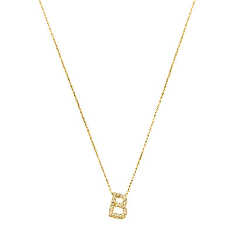 Colar Pingente Letra Cravejado Ouro