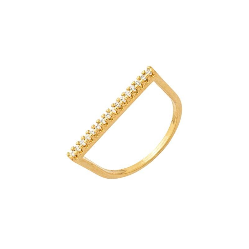 Anel Barra Reta Zircônias Ouro